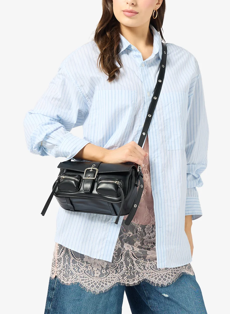 Ginger Black Buckle Detail Crossbody for Women | Best Price UAE